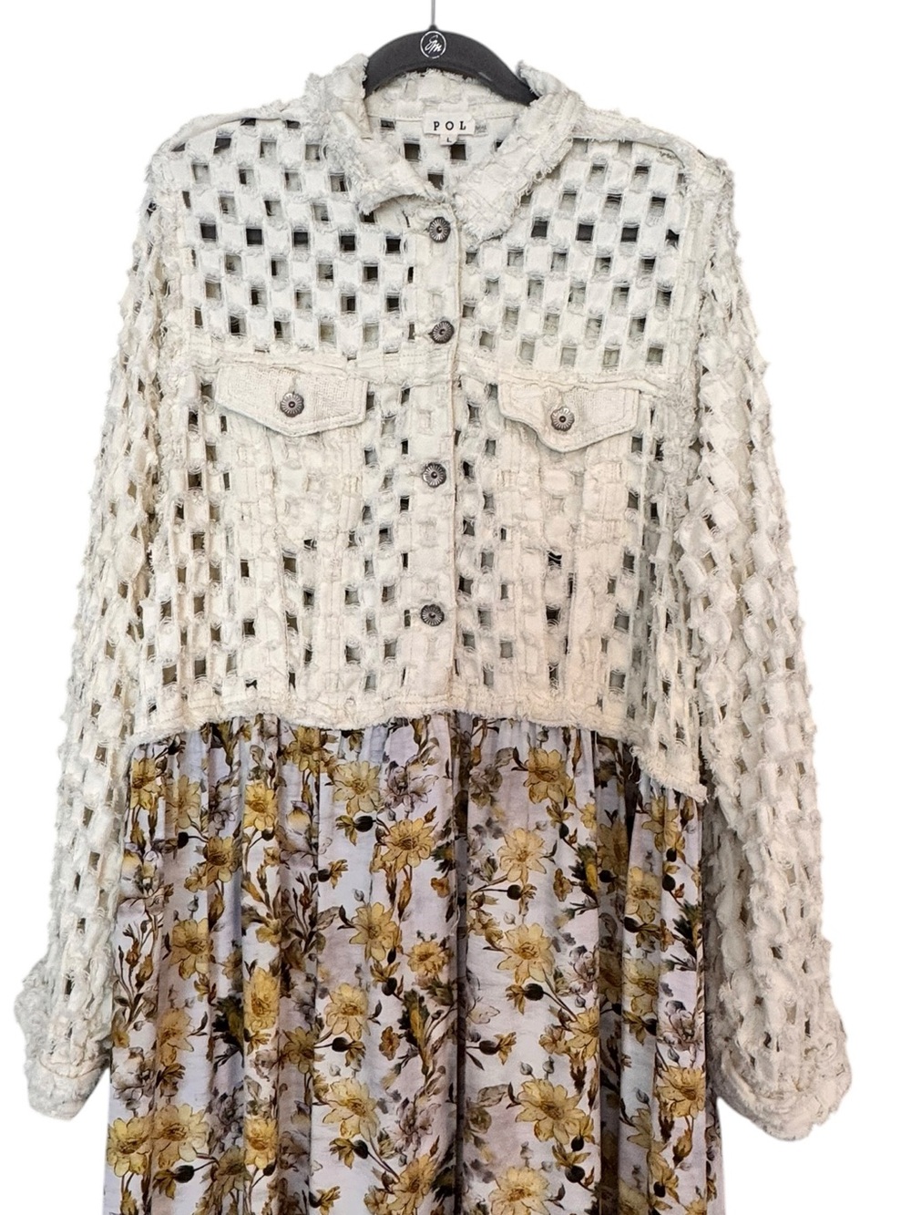 POL Crochet & Floral Duster Cardigan L 22” p2p Cream $115 Retail GUC - Picture 4 of 15